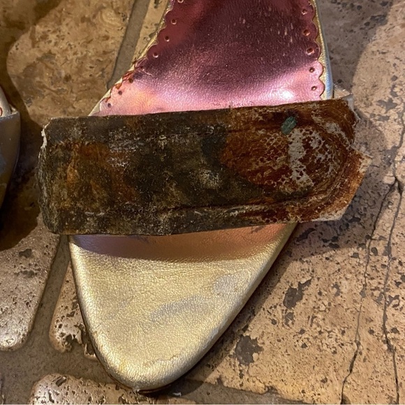 SACCO Women Animal Print Leather Light Gold Ankle Strap Shoes Size 36 - Picture 3 of 14